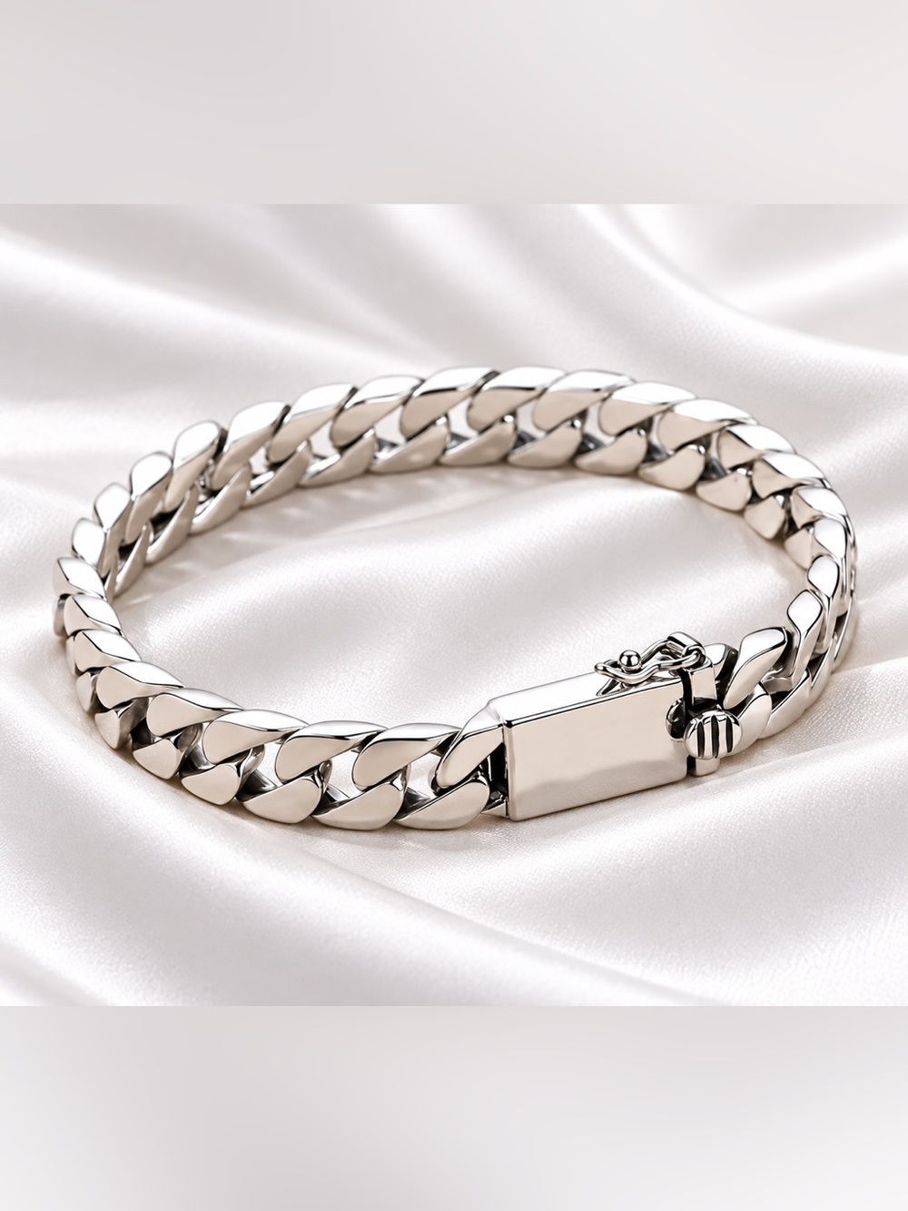 Polished Stainless Steel Men's Curb Chain Bracelet - Silver